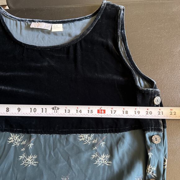 Vintage Silk Velvet Maxi Dress XL Dark Floral Side Button Asian Fairy Whimsigoth - Picture 9 of 12